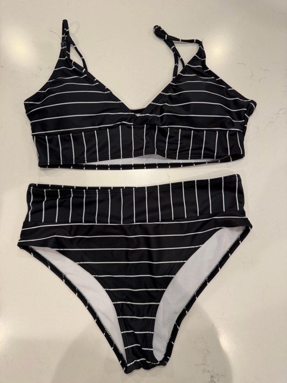 Striped Black & White Two-Piece Bikini